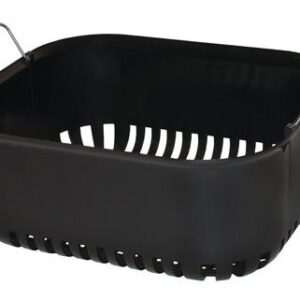 Black plastic storage basket with handles
