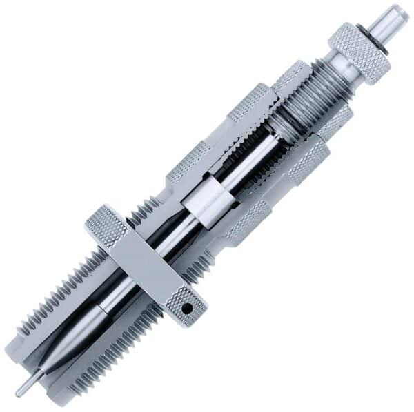 Metal hydraulic tool part with grooves and fittings.