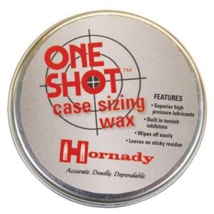 Hornady One Shot case sizing wax product label.