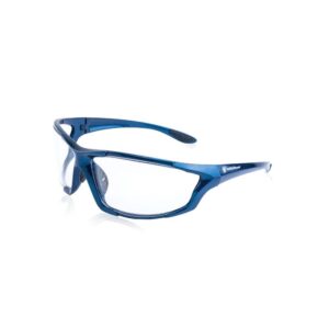 Blue safety glasses with clear lenses
