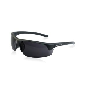 Black outdoor sports sunglasses with dark lenses.