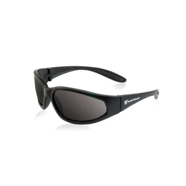 Black sunglasses with dark lenses isolated on white.