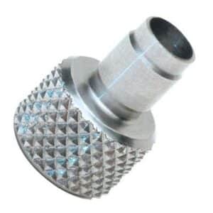 Knurled metal valve adapter with textured surface