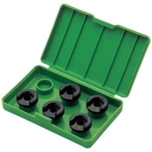 Green case with five black disks inside
