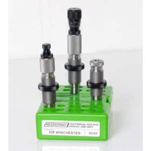Redding 308 Winchester die set on green stand.