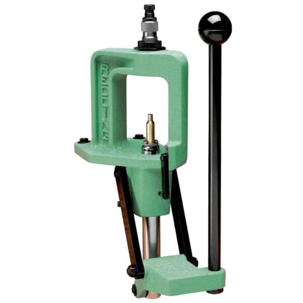 Green reloading press for ammunition crafting.