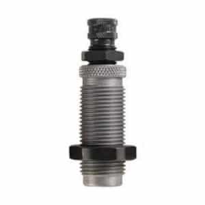 Silver threaded metal reloading die with black screw