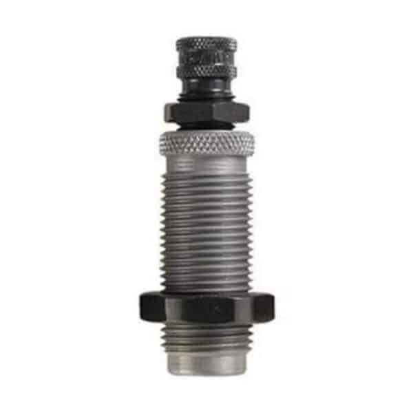 Silver threaded metal reloading die with black screw