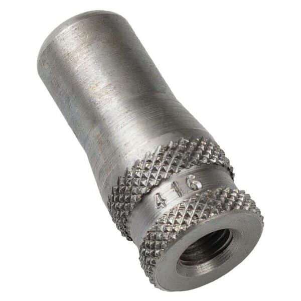Steel valve adapter with knurled grip, numbered 416.