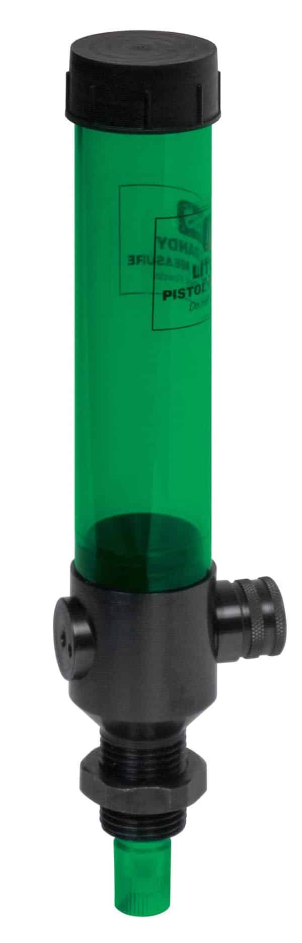 Green funnel with black cap and nozzle