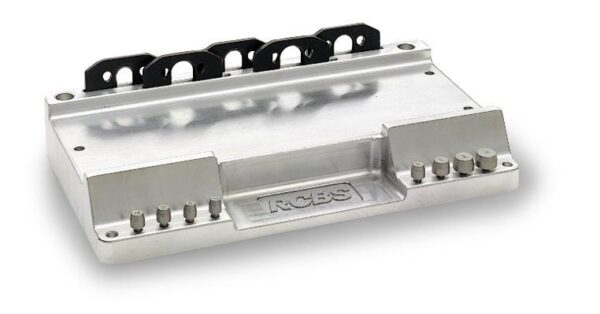 RCBS metal tray with pins and holders.