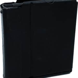 Black ammunition magazine on white background.