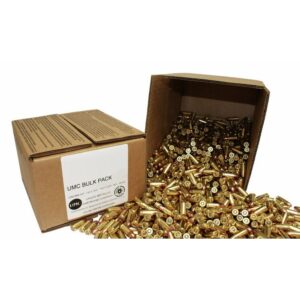 Box of UMC bulk ammunition spilling open.