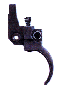 Close-up of firearm trigger mechanism.