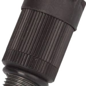 Black plastic threaded cap for bottle sealing