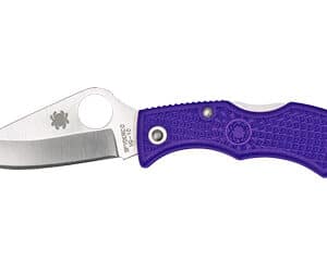 Purple folding knife with stainless steel blade.