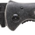 Black folding pocket knife with serrated edge
