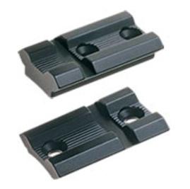 Two black metal rail mount pieces for scopes.