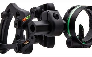 Black TruGlo archery bow sight with green accents