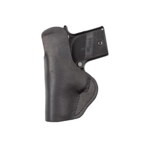 Black leather handgun holster and pistol
