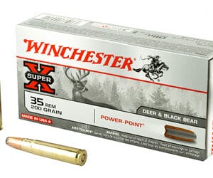 Winchester Super X ammo box with two cartridges.