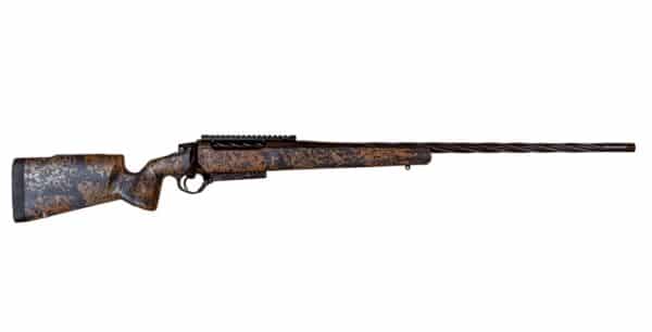 Camouflage hunting rifle with long barrel