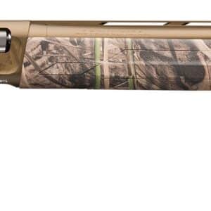 Camouflage hunting shotgun on white background.
