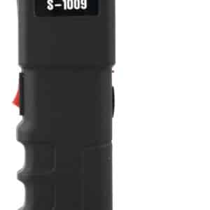 Black stun gun with wrist strap.