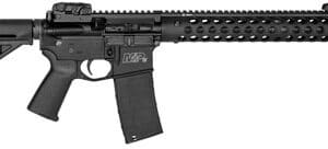 Black semi-automatic rifle with perforated handguard