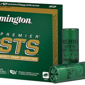 Remington Premier STS shotgun shells box and two shells.