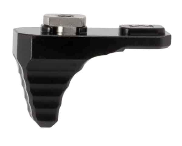 Black aluminum handstop for firearm rail attachment.