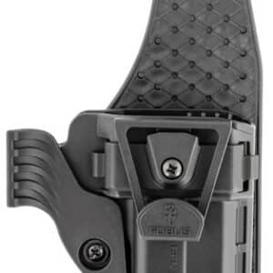 Black tactical gun holster with clip attachment.