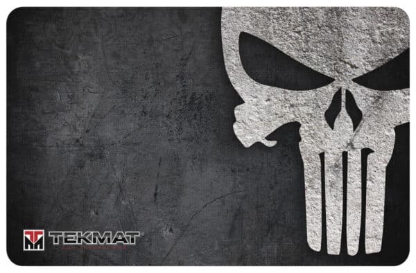 Skull logo on dark textured background