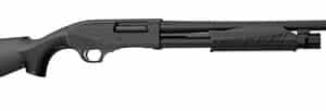 Black pump-action shotgun side view