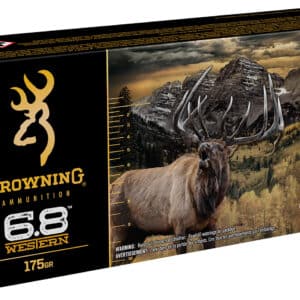 Browning 6.8 Western ammunition box with elk image.