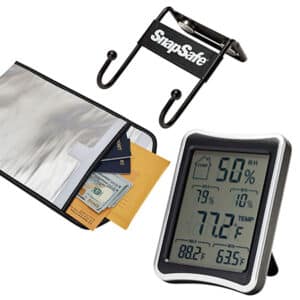 SnapSafe storage, document pouch, digital hygrometer