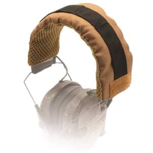 Tactical earmuff headband cover in tan color.
