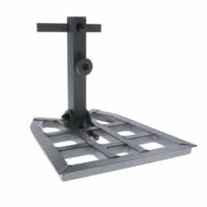 Gray industrial metal stand with crossbeam base