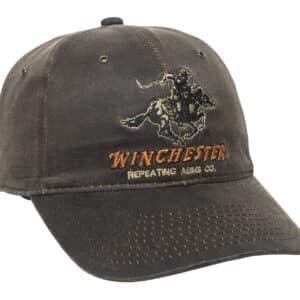 Winchester hat with embroidered logo and cowboy design.