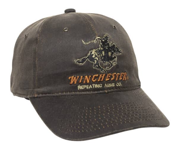 Winchester hat with embroidered logo and cowboy design.