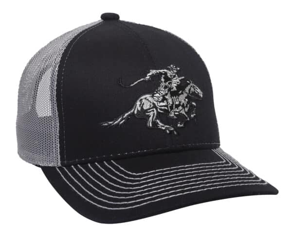 Black cowboy embroidered trucker hat
