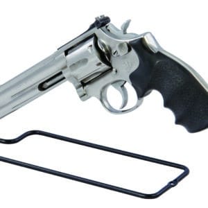 Stainless steel revolver on a stand