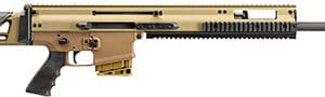 Modern tactical rifle with tan and black design.