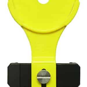 Yellow universal target with central hole and bracket.