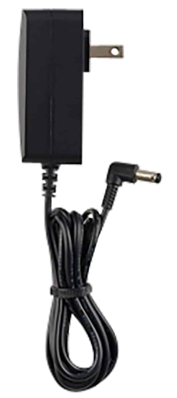 Black power adapter with attached cord