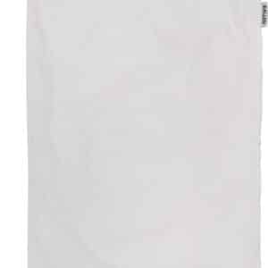 White drawstring laundry bag with orange accents