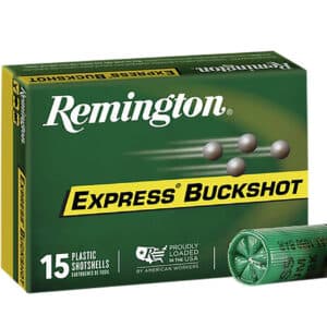 Remington Express Buckshot ammunition box and cartridge.