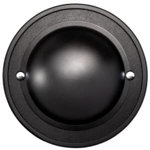 Close-up of a round black speaker dome