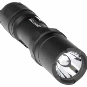 Black flashlight with reflective lens