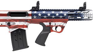 Rifle with American flag design on barrel.